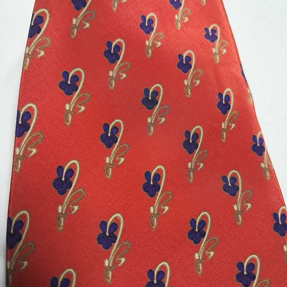 Aquascutum of London Flower Print Design Red Silk Tie Made in Italy Joe Merten